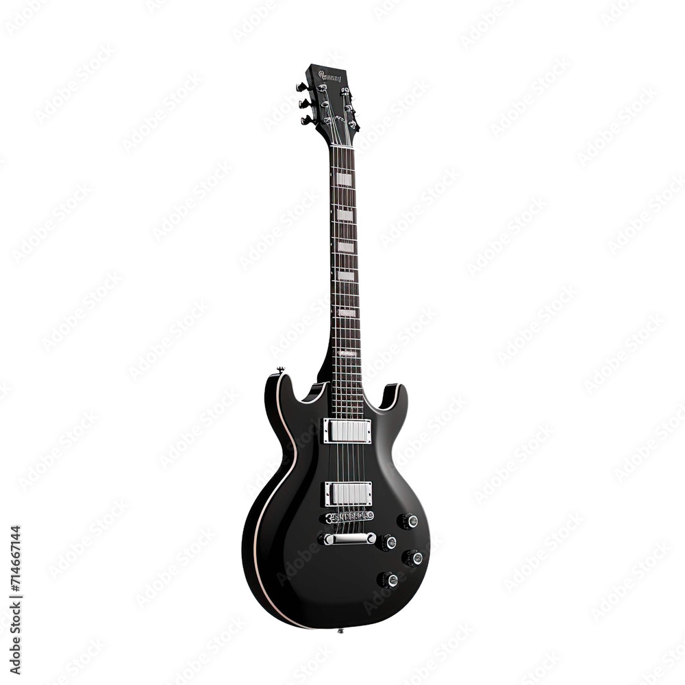 Black electric guitar isolated on white background