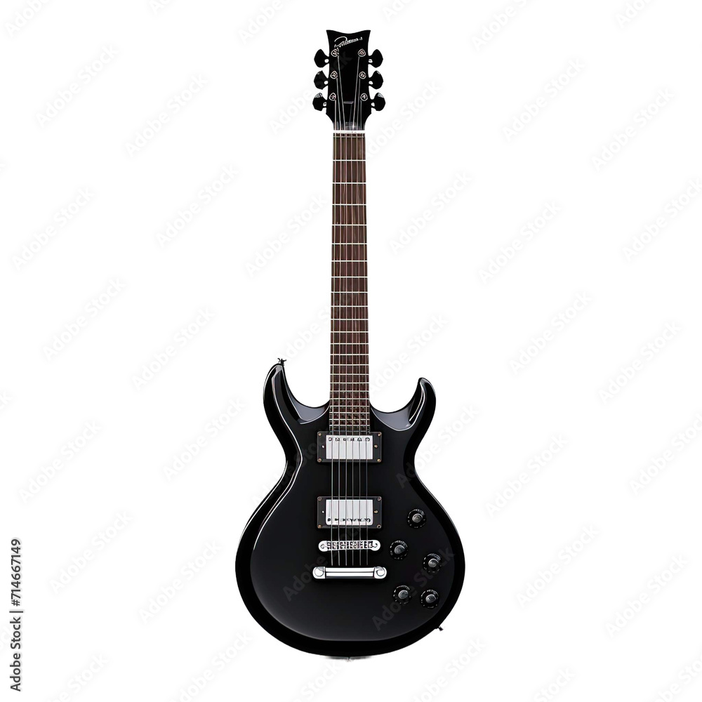Black electric guitar isolated on white background