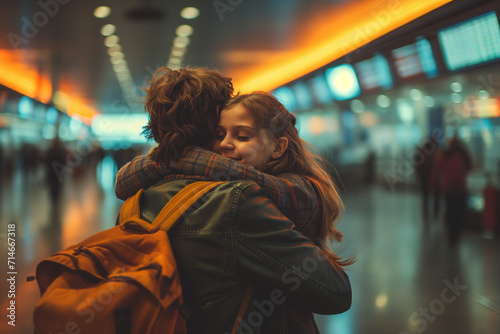 People hugging each other at the airport
