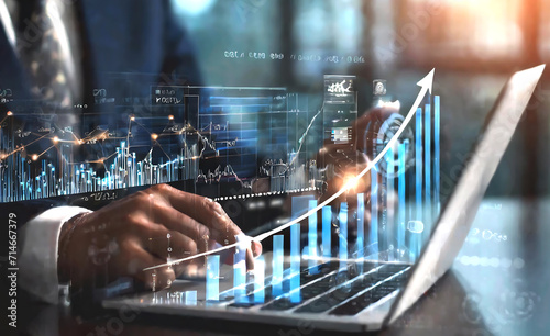 Wallpaper Mural Businessman using laptop analyzing sales data and financial growth graph chart report, generative ai Torontodigital.ca