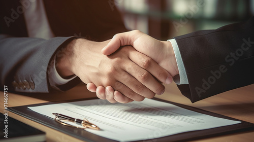 realistic photography , Best Job Candidate, Interview Preparation, Handshake Introduction: Capture the moment two business professionals shake hands upon meeting, focusing on confident body language a