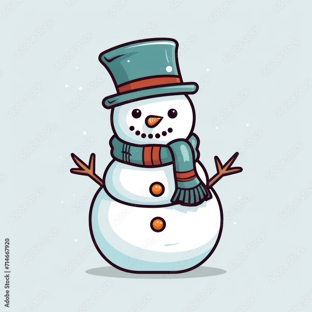 Cheerful Snowman on White Background AI Generated