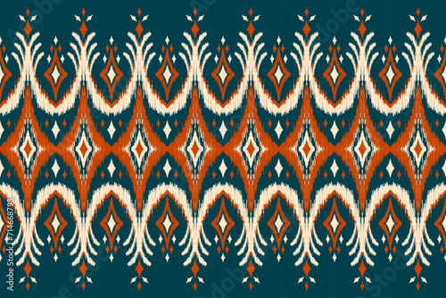 Ethnic ikat seamless pattern traditional. Carpet tribal style. Aztec ornament print. Design for background, illustration, fabric, clothing, rug, textile, batik, embroidery.