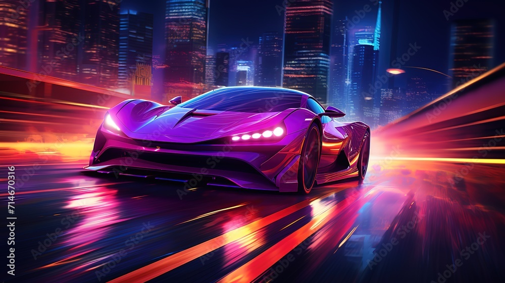 A sports car illustration with trendy colors