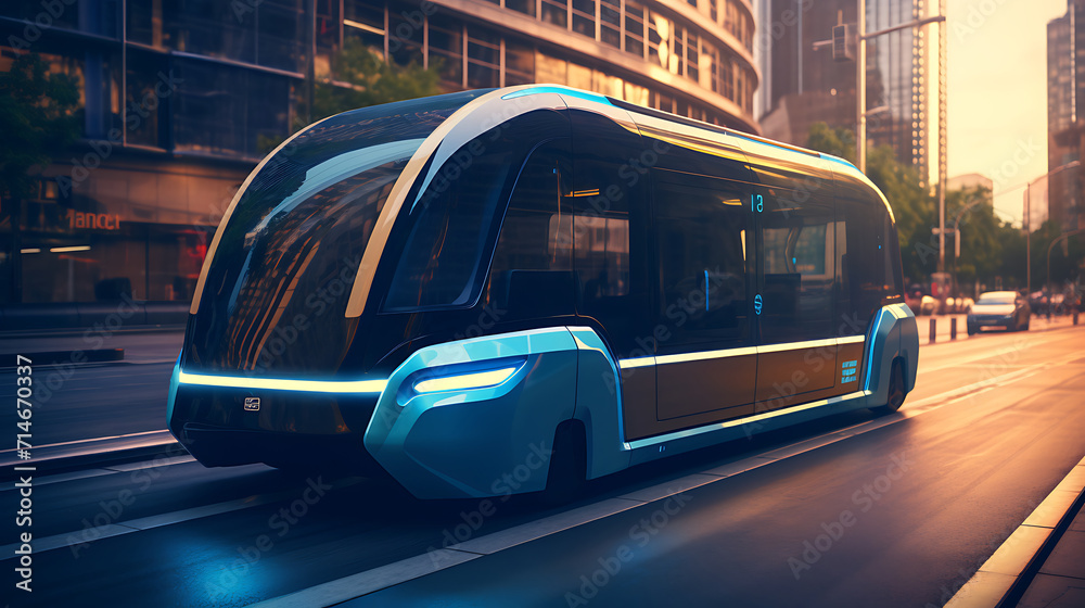 A sleek blue autonomous shuttle in a city transit race.