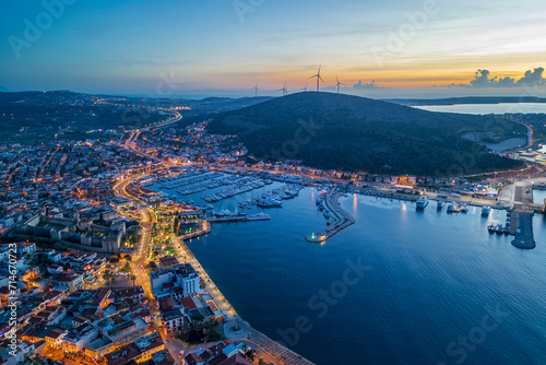 Cesme Town panoramic drone view in Turkey