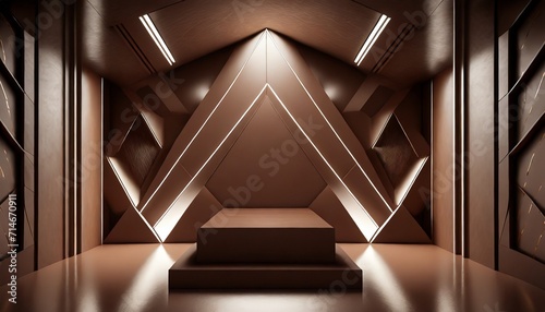 empty geometrical room in chocolate colors with beautiful lighting futuristic background for product presentation