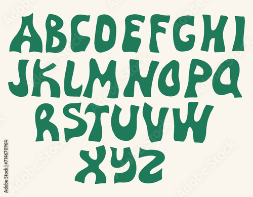 Hippie bohemian funky groovy font from the 1960s in a psychedelic boho style. Ideal for posters, collages, clothing, music albums and more. Vector clipart, individual letters.
