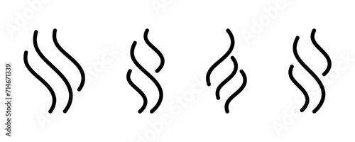Set of linear black steam vector icons. Smell or aroma. Smoke or vapour signs. Odor symbol. photo