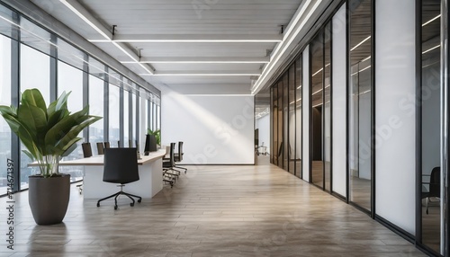 modern office corridor or hallway interior with empty space over the white wall and the meeting room