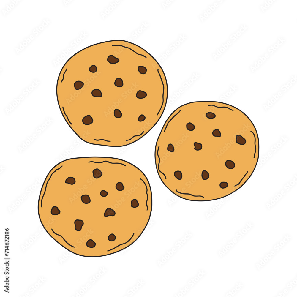 kids drawing Vector illustration chocolate chip cookies flat cartoon isolated kids drawing Vector illustration chocolate chip cookies flat cartoon isolated