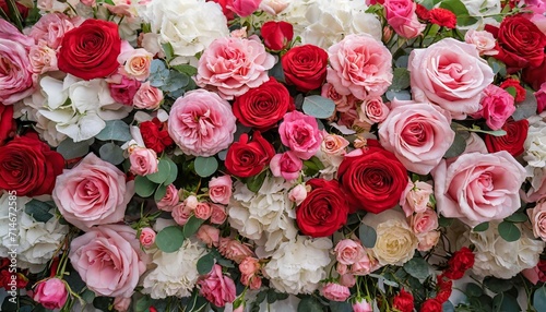 backdrop of red and pink roses flowers wall background wedding decoration