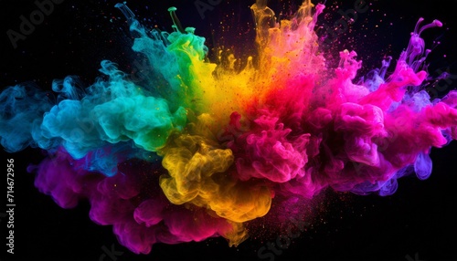 abstract colorful neon ink explosion on black background