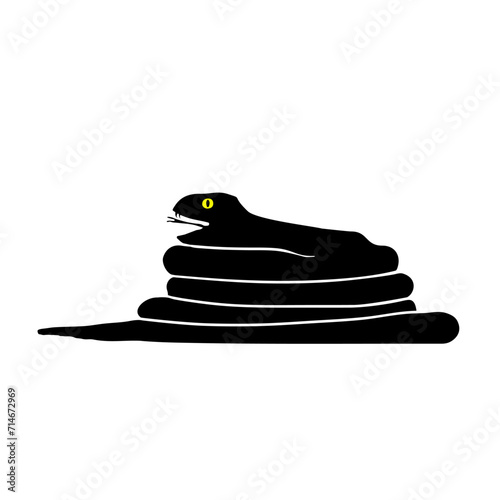 snake coiled, vector, black, yellow eye, sign