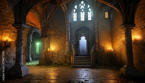 haunted castle interior on creepy spooky night