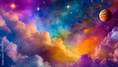 colourful cosmic galactic space background banner vibrant deep space panoramic view with many different stars planets and cloud formations