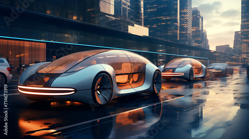 A futuristic silver autonomous car in a smart city race.