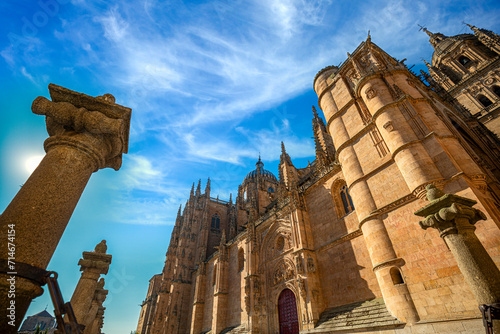 View of the side of the new cathedral of Salamanca, Castilla y León, Spain, world heritage site from the Plaza de Anaya photo