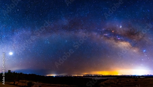 amazing panorama blue night sky milky way and star on dark background universe filled with stars nebula and galaxy with noise and grain photo by long exposure and select white balance selection focus