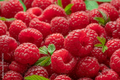 Fresh red ripe raspberries. Raspberries background.