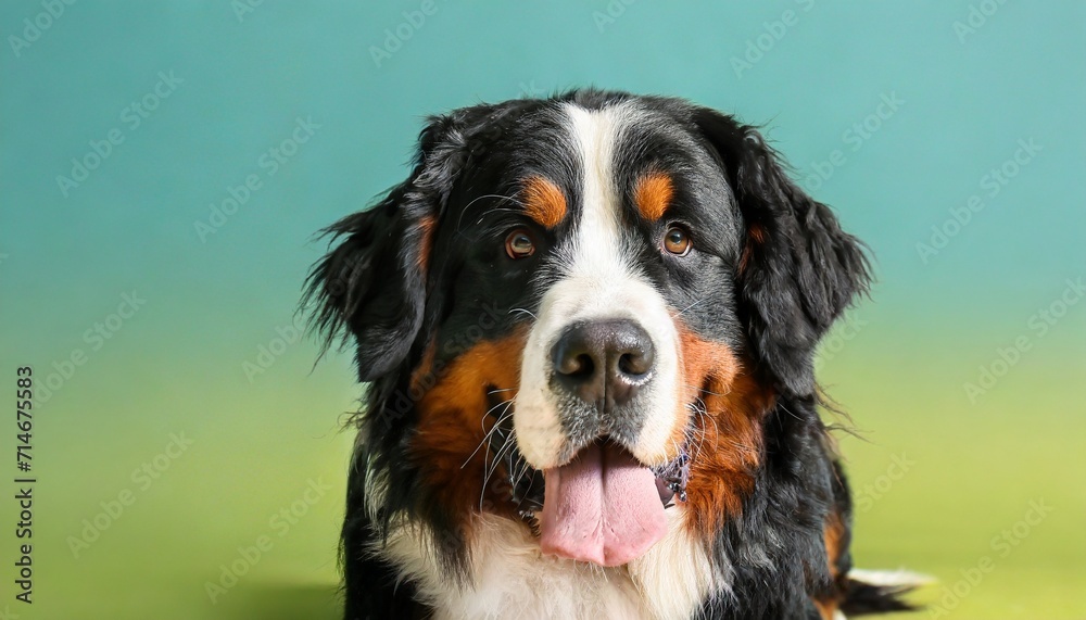 funny bernese mountain dog on color background