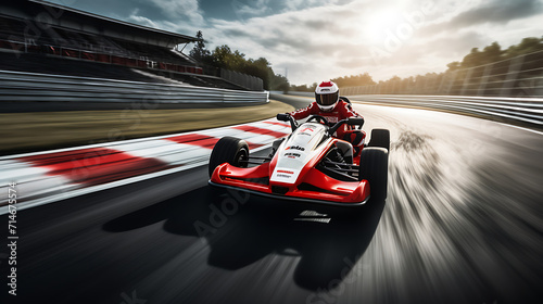 A red and white go-kart on a karting circuit. © Muhammad