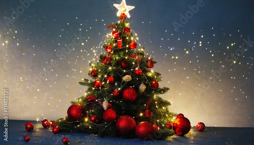 christmas tree with red balls and stars