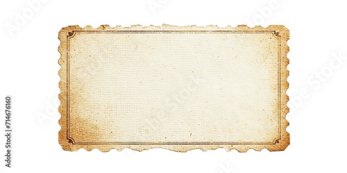 blank ivory vintage ticket, top view, isolated, PNG photo