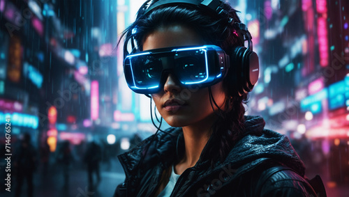 Illustration of a cyberpunk hacker in a virtual reality