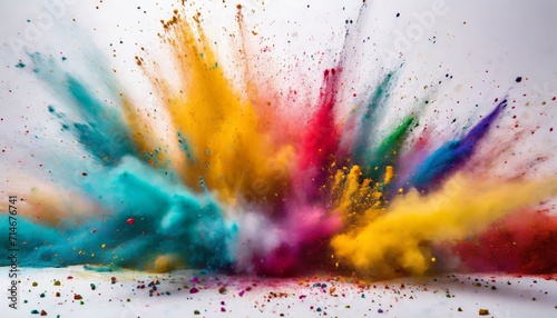 colored powder explosion on white background freeze motion photo