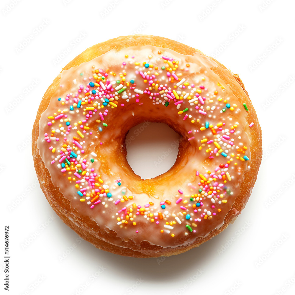donut isolated on white, top view. Generative Ai. donut isolated on white, top view. Generative Ai.