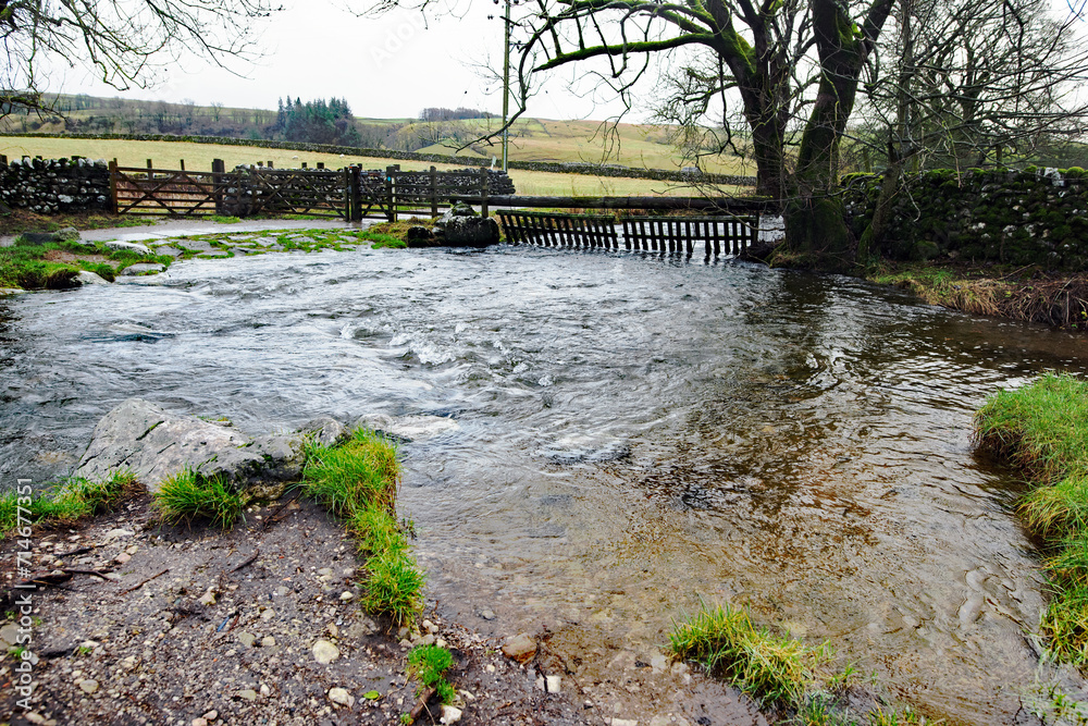 High water levels in Malham village, North Yorkshire.