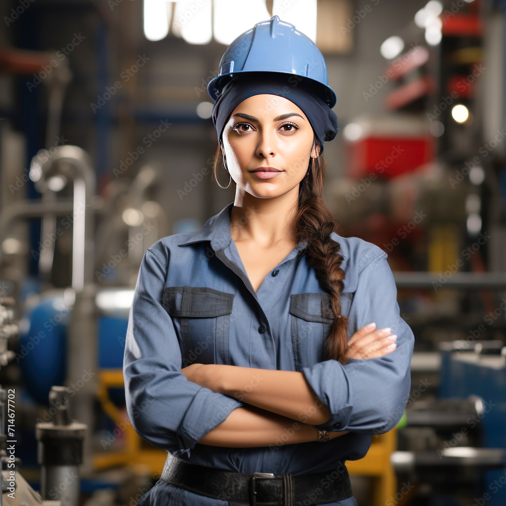 Young female engineer standing confidently at workplace Young female engineer standing confidently at workplace