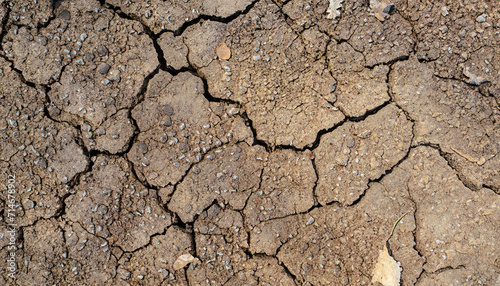 Textured background of cracked soil and dry soil taken directly above during the day