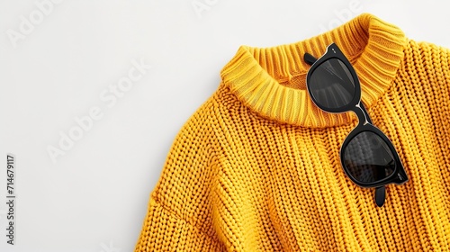 Top View yellow Sweater and Hoodie Mock-up Unisex Fashion, Book, Sunglasses 