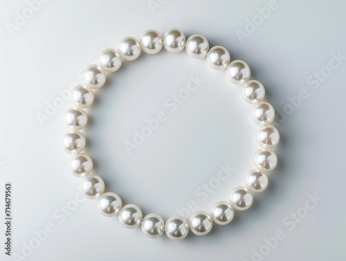 pearl necklace isolated on white, top view. Generative Ai.