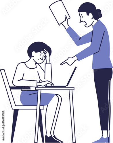 An employee in the office is scolded by his boss. A scandal at work.