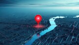 Red geolocation marker on the map in 3D style. Navigation system. Pin