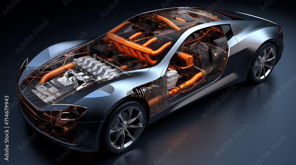 The engine technology of a hybrid sports car.