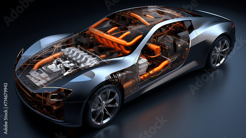 The engine technology of a hybrid sports car.