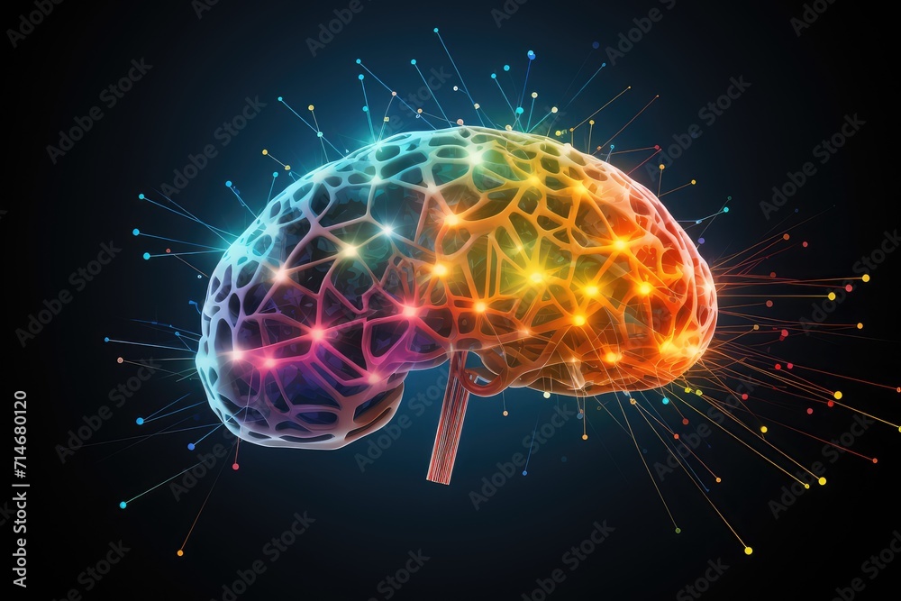 Love Neurochemistry colored glowing neon brain amorous emotion. Vasopressin, norepinephrine, cortisol, cuddle hormone adrenaline, adds warmth. Adoration, amour, fondness neurochemical hues love canvas