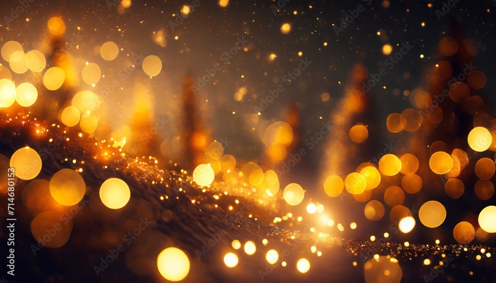 a magical abstract landscape of twinkling amber lights creates a dreamy ...