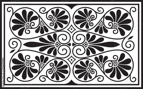 Vector black monochrome square ornament of ancient Greece. Classic tile pattern of the Roman Empire