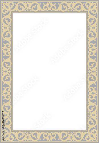 Vector gray and gold square turkish ornament. Endless ottoman national border, frame..