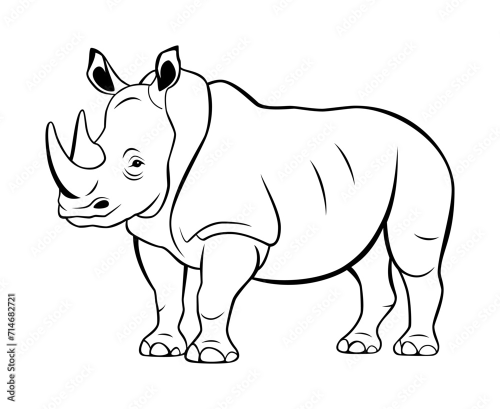 Rhinoceros vector illustration. Animal world. Isolated flat style rhino figure on a white background. Rhinoceros drawing.