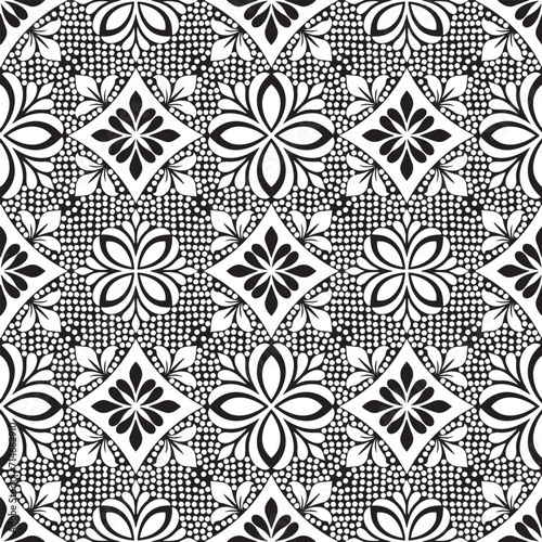 Abstract geometric floral seamless pattern. Black and white ornament. Modern stylish texture repeating. Vector background
