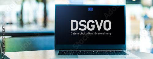 Laptop computer displaying the sign of DSGVO