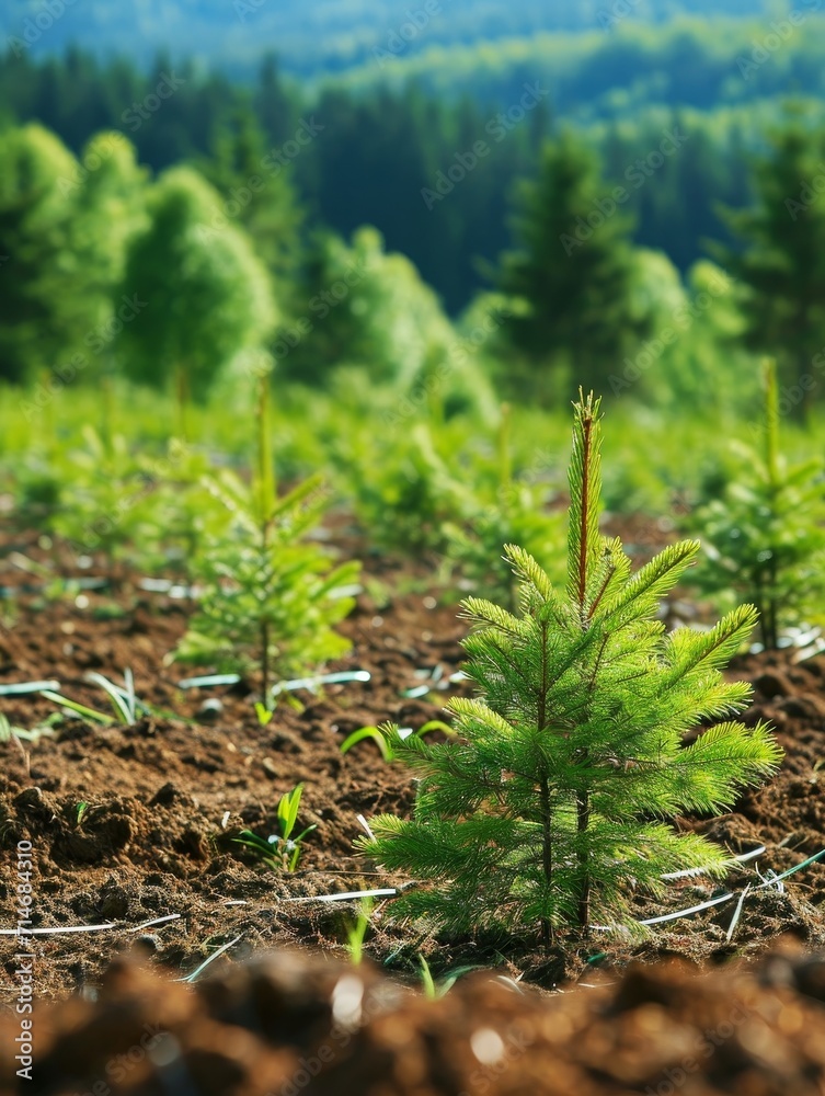 Spruce trees nursery or plantation, growing a young forest. Spruce trees nursery or plantation, growing a young forest.
