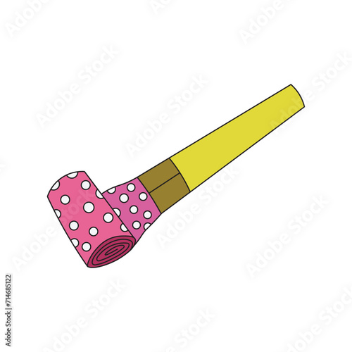 kids drawing Vector illustration party horn blower flat cartoon isolated