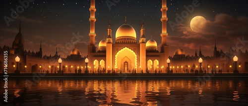 an illustration of a magnificent and luxurious mosque, which can be used as a background for posters, banners and more
